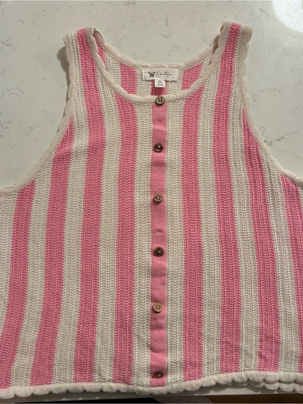 Jessica Simpson Pink & Cream Striped Button-Detail Tank - Kids